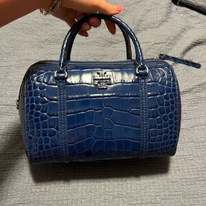 Tory Burch Croc-Embossed Navy Mini Satchel